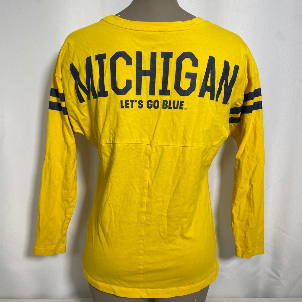 Michigan Wolverines NCAA Nike Yellow Long Sleeve Spirit Jersey T-Shirt Womens XS
